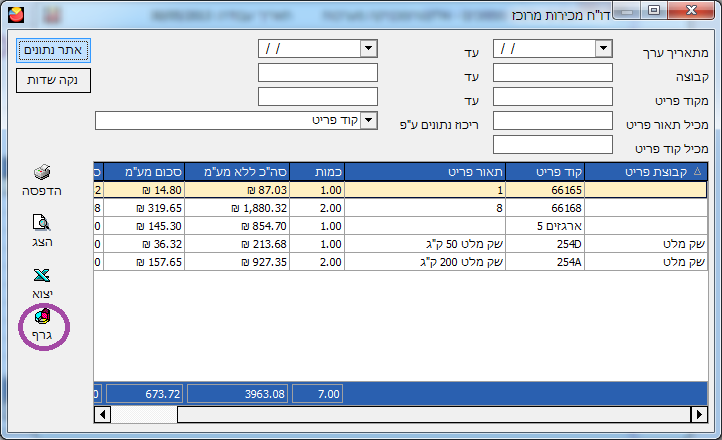 דו"ח מכירות מרוכז - ייצוג ע"י גרף