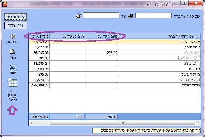  דו"ח גיול חובות -נתוני גיול חובות