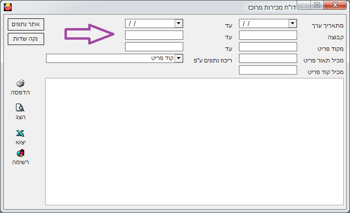  דו"ח מכירות מרוכז - סינון