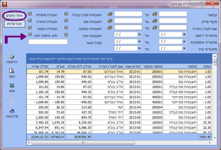  דוח מכירות - סינון ואתר נתונים